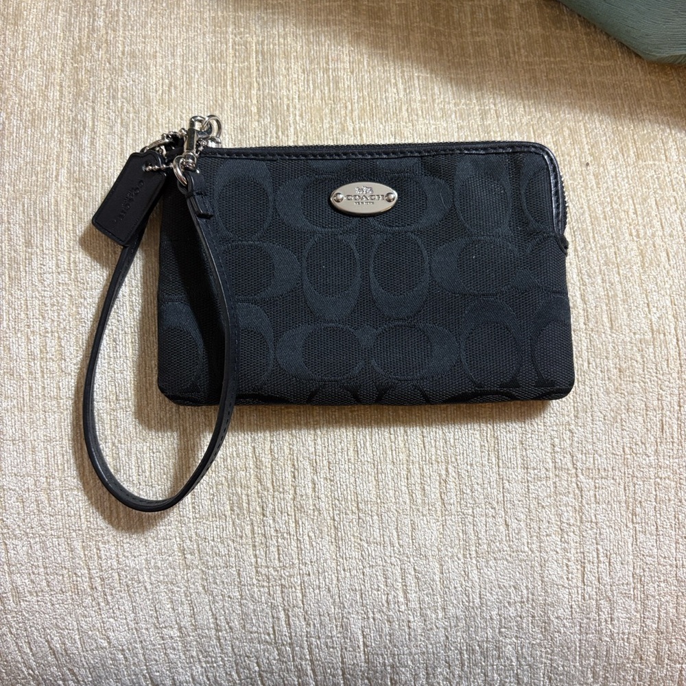 Coach Black Wristlet with Gold Accents